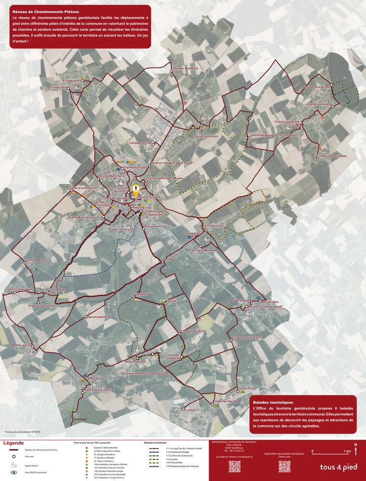 carte générale du balisage du réseau de cheminements piétons gembloutois