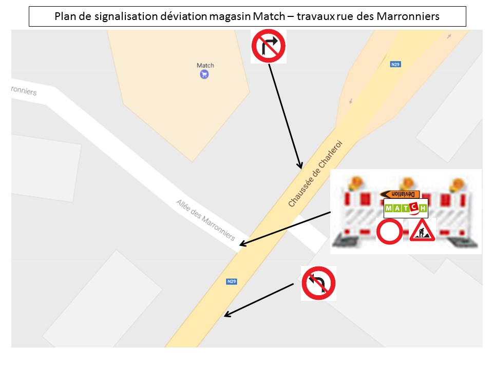 plan de déviation Match   travaux rue des Marronniers